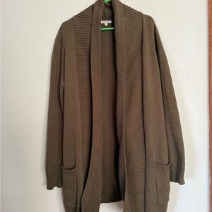 Rag Poets Open Front Longline Cardigan – Olive (M/L)